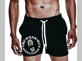 Hardcore Punk Oi!Antifa League - plavky s mot&iacute;vom - plavkov&eacute; p&aacute;nske kraťasy s pohodlnou gumou v p&aacute;se a &scaron;n&uacute;rkou na dotiahnutie vhodn&eacute; aj ako klasick&eacute; kraťasy na voľn&yacute; čas